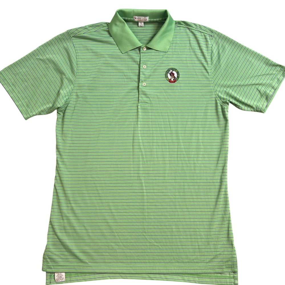 Peter Millar XL Golf Polo Shirt Green Blue Stripe Pinehurst No 2 1907 Logo